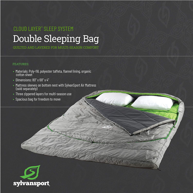Sylvansport Cloud Layer Double Sleeping Bag, Adaptable Quilted Layers Providing Comfort and Warmth in the Winter and Summer