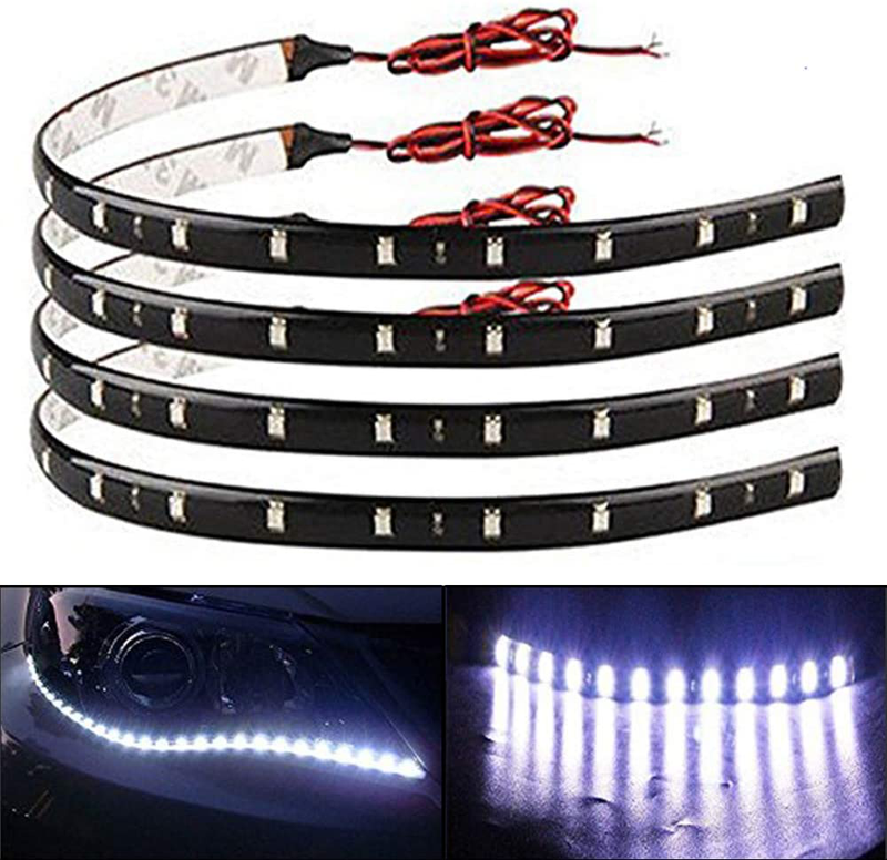 EverBright 4-Pack Red 30CM 5050 12-SMD DC 12V Flexible LED Strip Light Waterproof Car Motorcycles Decoration Light Interior Exterior Bulbs Vehicle DRL Day Running with Built-in 3M Tape