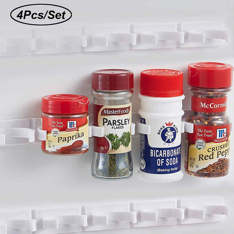 Kitchen Spice Rack Organizer 20 Spice Gripper Clip Strips Cabinet Door for Spice Containers - 4 Strips, Holds 20 Jars