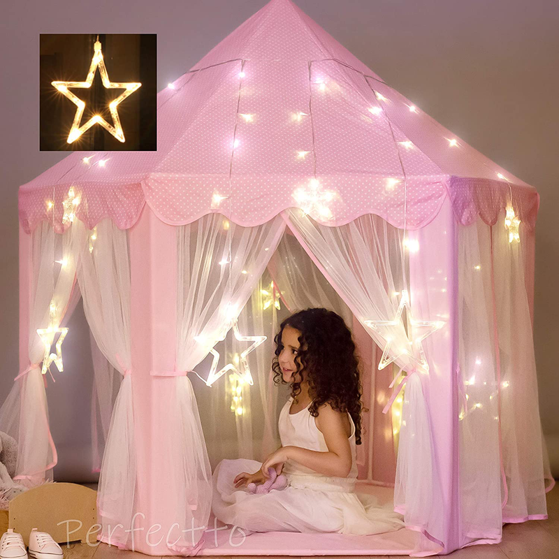 Princess Castle Play Tent with Large Star Lights. Little Girls Princess Tent Toy for Indoor. Pretend and Imaginative Play House. Have Fun, Encourage Social Interaction. Gift for Girls Age 3 4 5 6 7