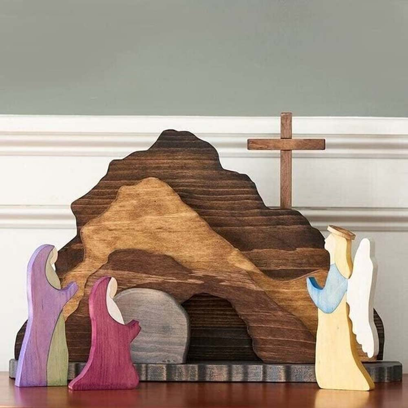 Easter Decorations Easter Decor Resurrection Scene Set Wooden Collectible Figurines Home Décor Products Religious Easter Decorations for the Home Table (A)