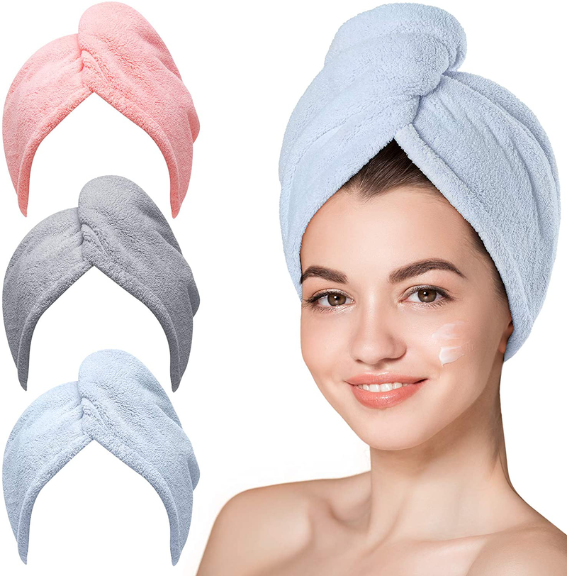 Microfiber Hair Towel,Hicober 3 Packs Hair Turbans for Wet Hair, Drying Hair Wrap Towels for Curly Hair Women Anti Frizz