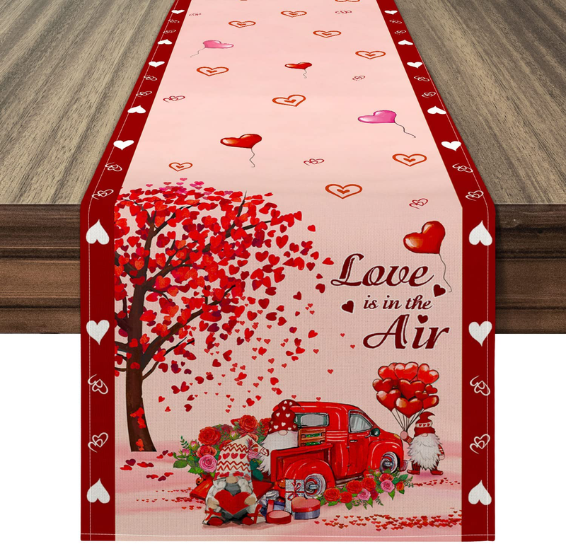 Siilues Valentines Day Table Runner, Valentines Table Runner Happy Valentine’S Day Red Truck Gnome Valentines Day Decor for Indoor Outdoor Valentines Day Party Dining Table Decor (13" X 72")