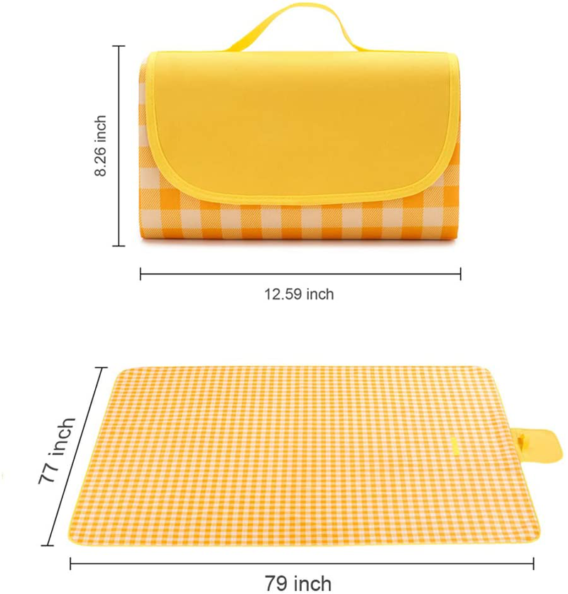 DEETIK Large Picnic Blanket for Indoor and Outdoor, 79" x 77" Sandproof Waterproof Windproof Material, Mat for Beach, Travel, Camping, Hiking, Machine Washable, Foldable, - Yellow Plaids