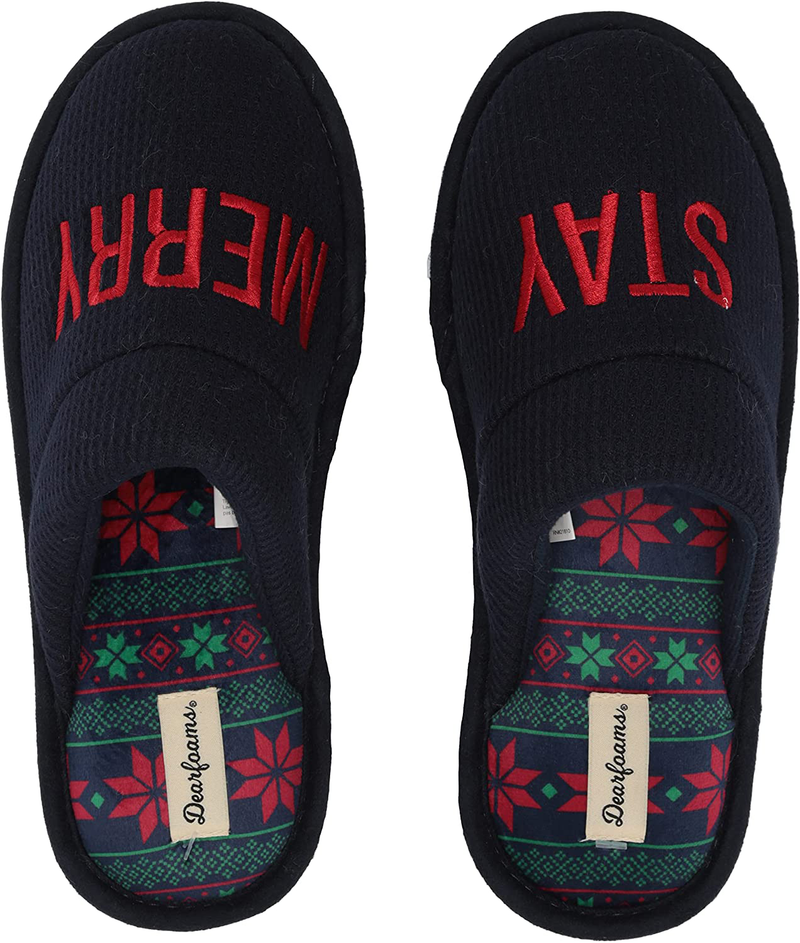 Dearfoams Men's Funny Ugly Christmas Sweater Holiday Scuff Slipper
