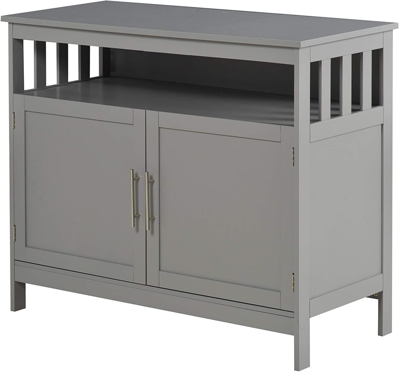 HOMCOM Kitchen Buffet Sideboard, Wooden Storage Console Table with 2-Level Cabinet and Open Shelf, Grey