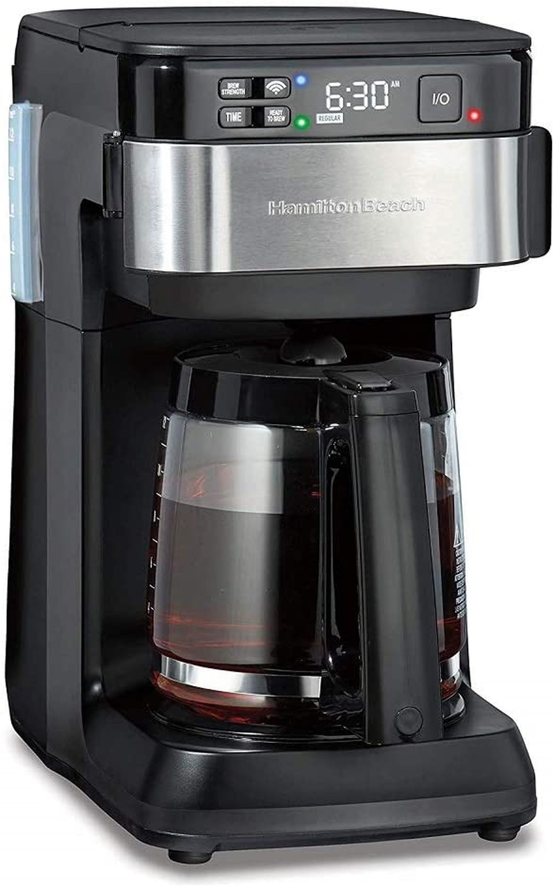 Hamilton Beach Works with Alexa Smart Coffee Maker, Programmable, 12 Cup Capacity, Black and Stainless Steel (49350) – A Certified for Humans Device