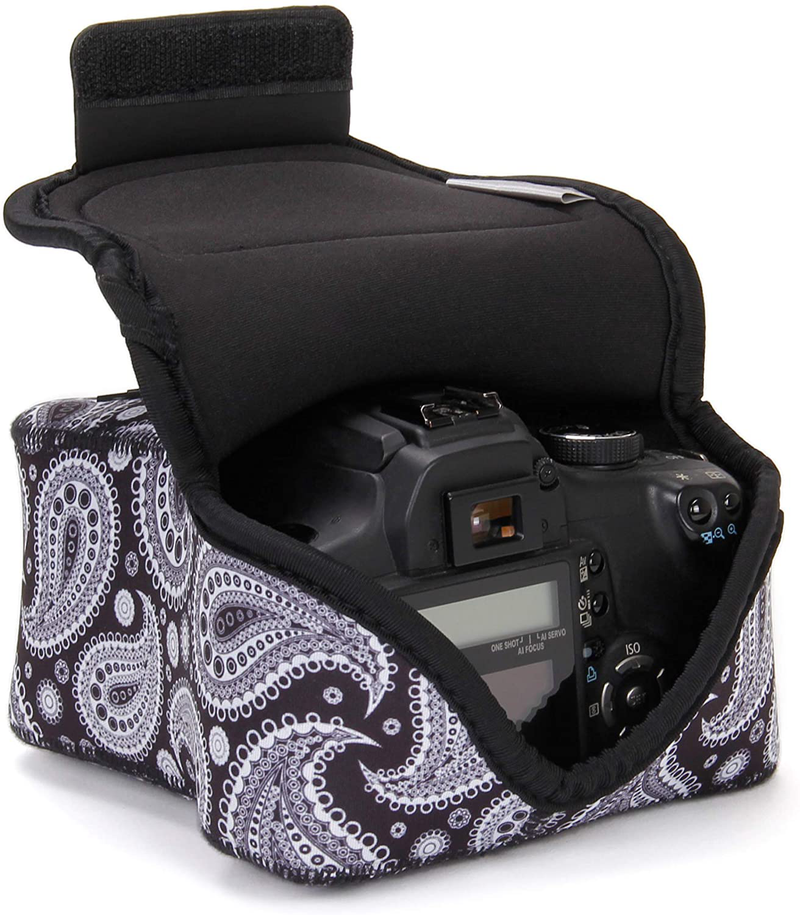 USA GEAR DSLR SLR Camera Sleeve Case (Black) with Neoprene Protection, Holster Belt Loop and Accessory Storage - Compatible With Nikon D3400, Canon EOS Rebel SL2, Pentax K-70 and Many More