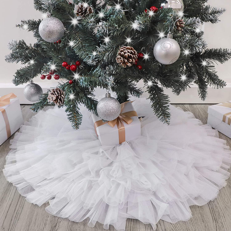 Ivenf Christmas Tree Skirt, 30 inches Small Tulle 6-Layer Ruffled Skirt, White Elegant Xmas Tree Holiday Decorations