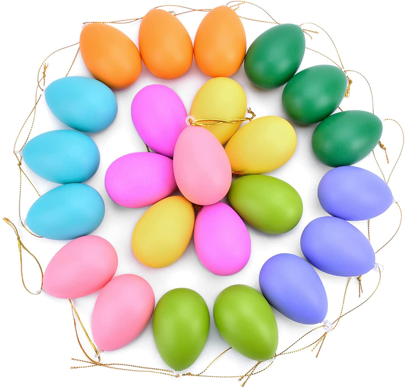 Easter Decorations 24Pcs Egg Hanging Ornaments for Tree Multicolored Plastic Easter Egg Spring Decor for Kids Home Outdoor Party