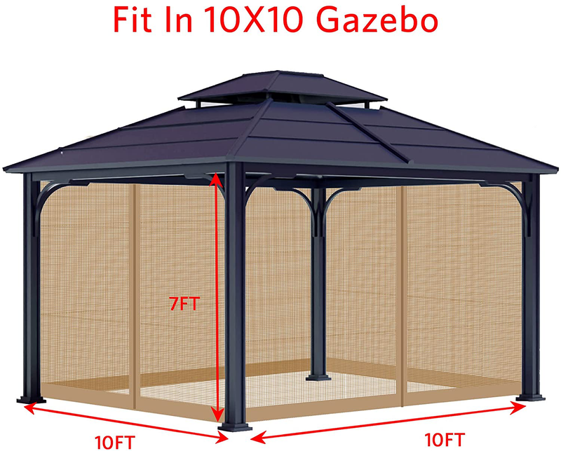 Nitocoby Universal Replacement Gazebo Mosquito Netting Screen Sidewalls Only for 10' x 10' Gazebo Canopy (Khaki, 10x10)
