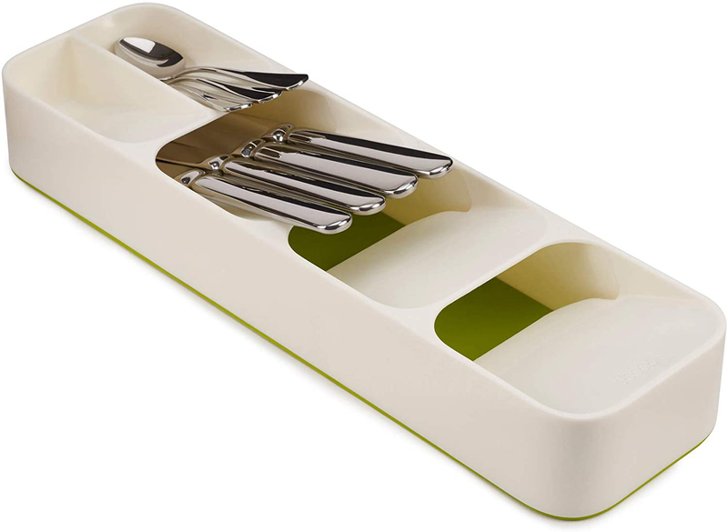 Joseph Joseph DrawerStore Compact Cutlery Organizer Kitchen Drawer Tray, Small, White/Green