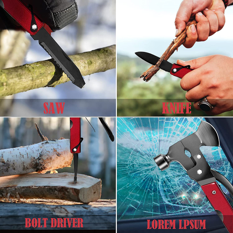 Multitool Camping Accessories Christmas Gifts for Men Survival Gear and Equipment 16 in 1 Portable Outdoor Hatchet with Durable Knife Axe Hammer Saw Screwdrivers Pliers Bottle Opener