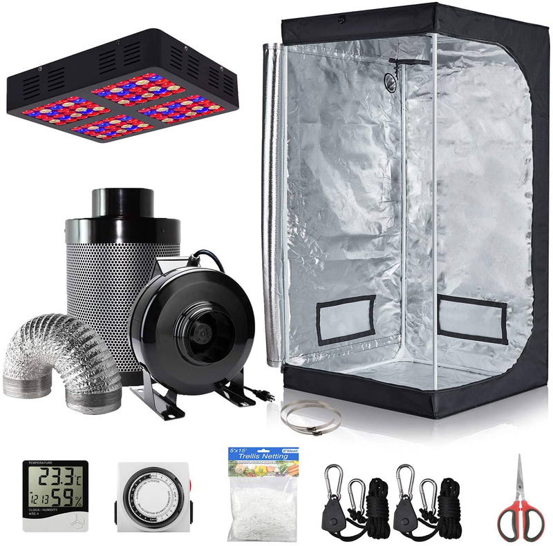 Hydro plus Grow Tent Kit Complete LED 300W Grow Light + 4" Fan Filter Ventilation Kit + 24"X24"X48" Grow Tent Setup Hydroponics Indoor Growing System