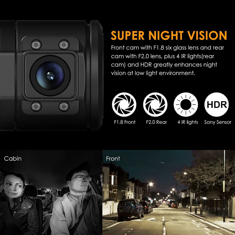 Vantrue N2 Pro Uber Dual 1080P Dash Cam, 2.5K 1440P Dash Cam, Front and Inside Accident Car Dash Camera with Infrared Night Vision, 24hr Motion Detection Parking Mode, G-Sensor, Support 256GB max