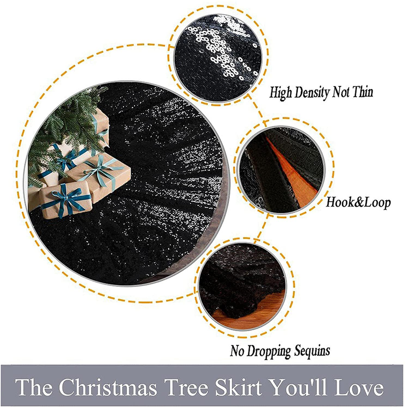 ShinyBeauty Small Tree Skirt Embroidered and Sequined Holiday-Black-Sequin Tree Skirt-24Inch Christmas Tree Skirt Christmas Decorations Mini Tree Skirt for Small/Slim/Pencil/Tabletop Trees