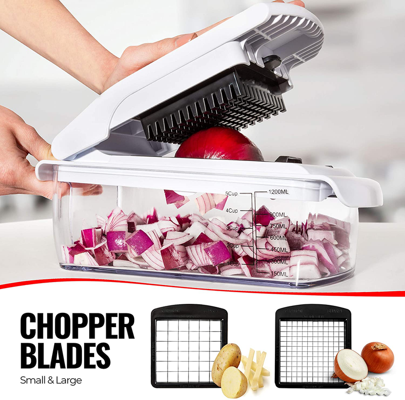 Fullstar Vegetable Chopper - Spiralizer Vegetable Slicer - Onion Chopper with Container - Pro Food Chopper - Black Slicer Dicer Cutter - 4 Blades
