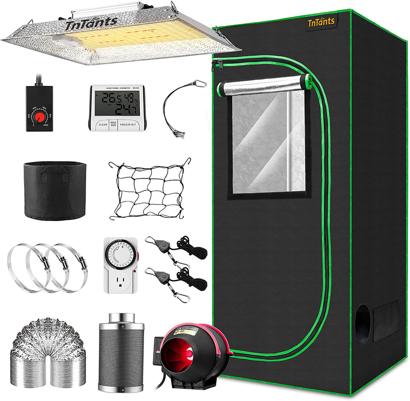 Tntants Grow Tent Kit - 24X24X55 Inch Mylar Tent with 3.3X3.3 Ft Dimming Spectrumed Led Grow Light ,Grow Tent Kit Complete, Grow Bags/Light Timer/Inflat Fan/Carbon Filter/Thermo/Humidity Meter