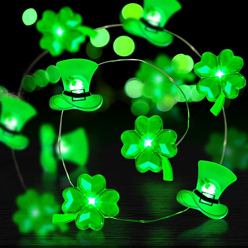 St Patricks Day Decorations 13Ft 50Leds Lucky Clover Hat String Lights Battery Powered,St Patricks Day Decor 8 Modes Green Fairy String Lights Decoration for Home Indoor Outdoor Holiday Party Feast
