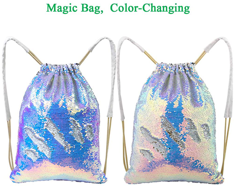 MHJY Mermaid Sequin Bag,Sparkly Sequin Drawstring Backpack Glitter Sports Dance Bag Shiny Travel Backpack