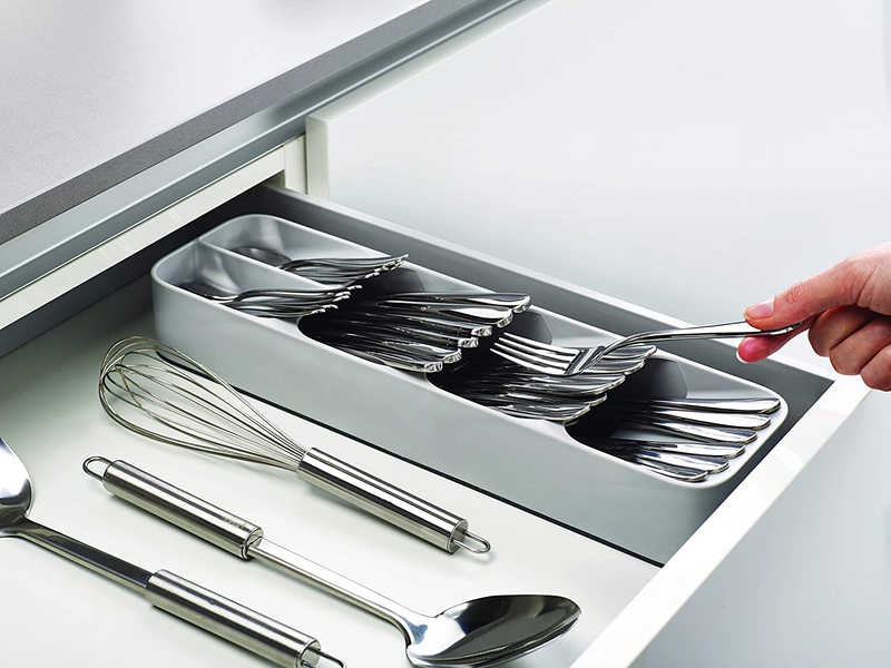 Joseph Joseph DrawerStore Compact Cutlery Organizer Kitchen Drawer Tray, Small, White/Green