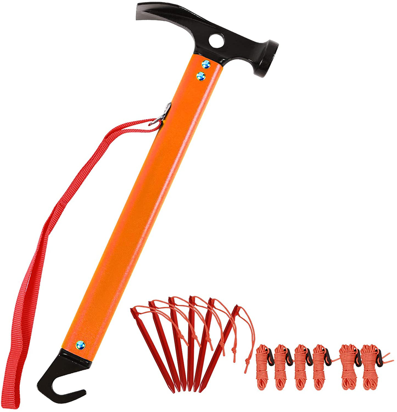 REDCAMP Aluminum Camping Hammer with Hook, 12" Portable Lightweight Multi-Functional Tent Stake Hammer for Outdoor,Black/Red/Orange/Blue
