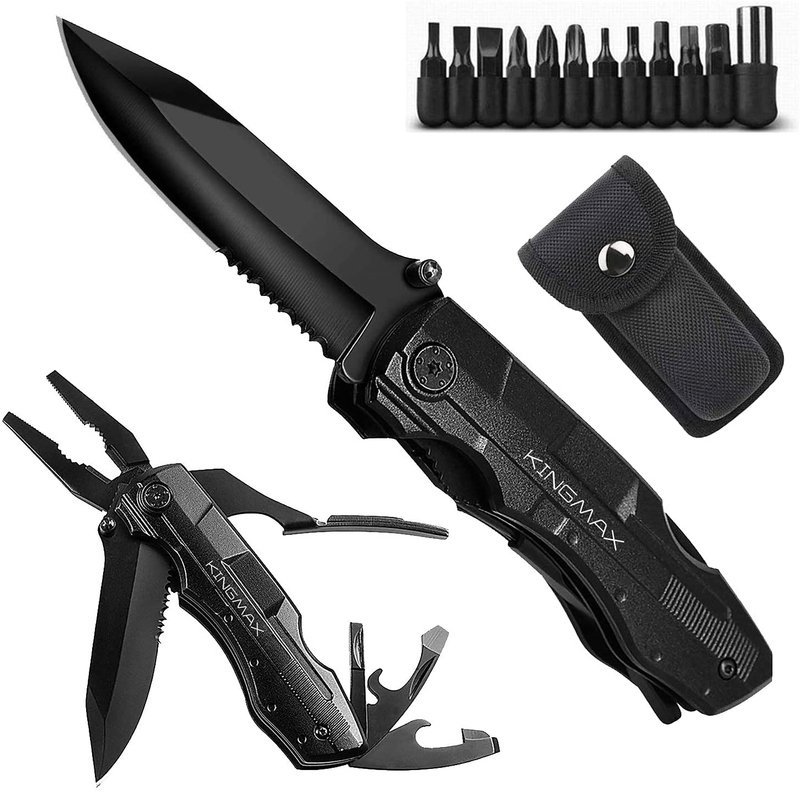 KINGMAX Pocket Knife,Multitool Tactical Knife with Blade,Saw, Plier, Screwdriver, Bottle Opener,Folding Knife Built with Full Stainless Steel,Perfect Tool for Men,Camping,Emergency,Outdoor,Daily Use.