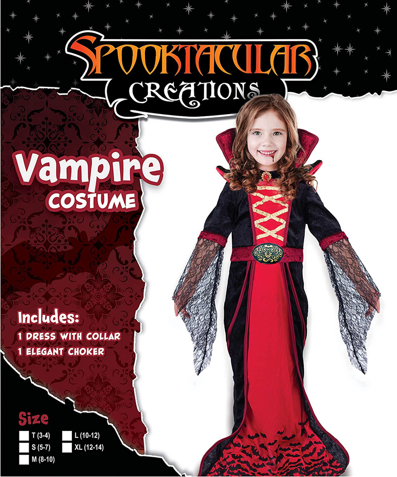 Royal Vampire Costume for Girls Deluxe Set Halloween Gothic Victorian Vampiress Queen Dress Up Party