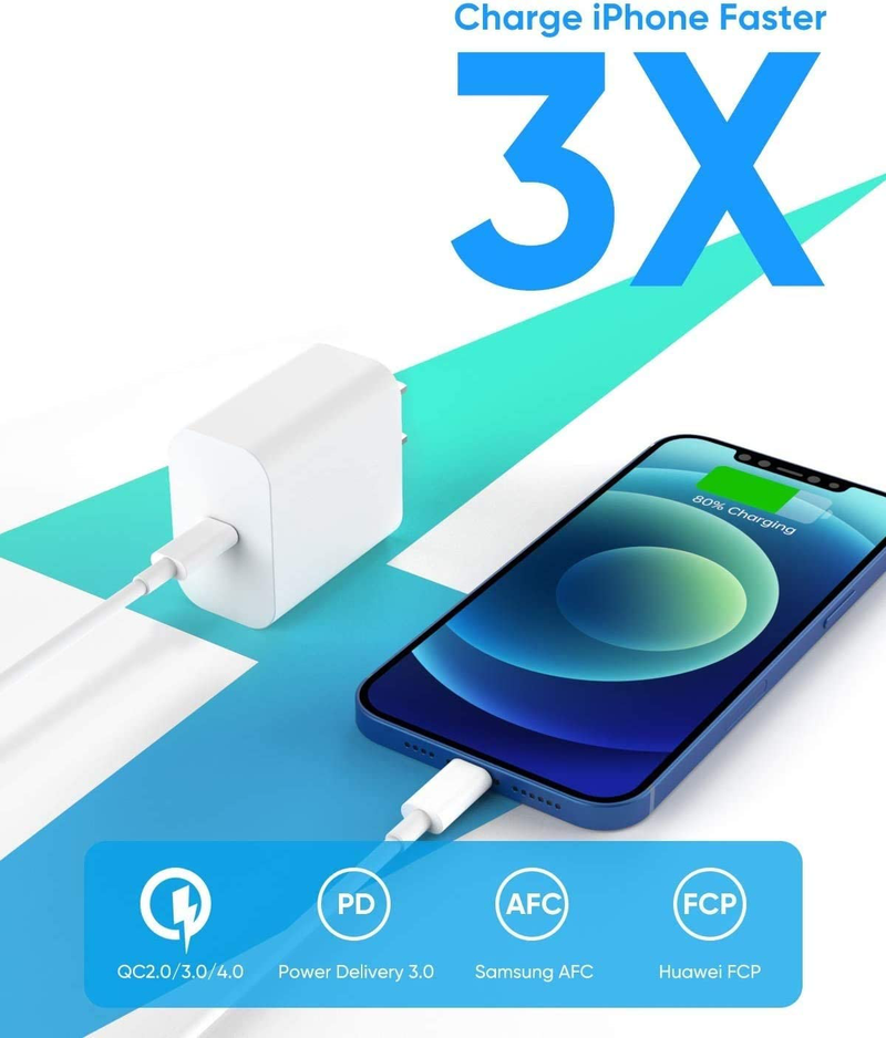 [Apple MFi Certified] iPhone Fast Charger, Veetone 20W PD Type C Power Wall Charger Travel Plug with 6FT USB C to Lightning Quick Charge Sync Cable Compatible with iPhone 12/11/XS/XR/X 8/SE 2020, iPad