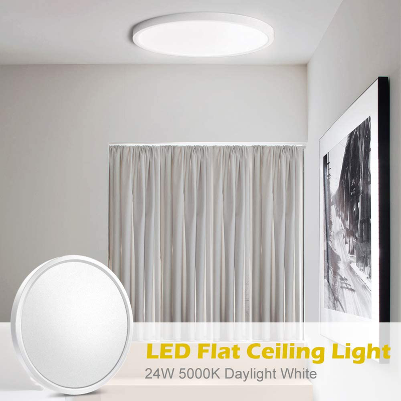 LED Flush Mount Ceiling Light Fixture, 5000K Daylight White, 3200LM, 12 Inch 24W, Flat Modern round Lighting Fixture, 240W Equivalent White Ceiling Lamp for Kitchens, Stairwells, Bedrooms.Etc.