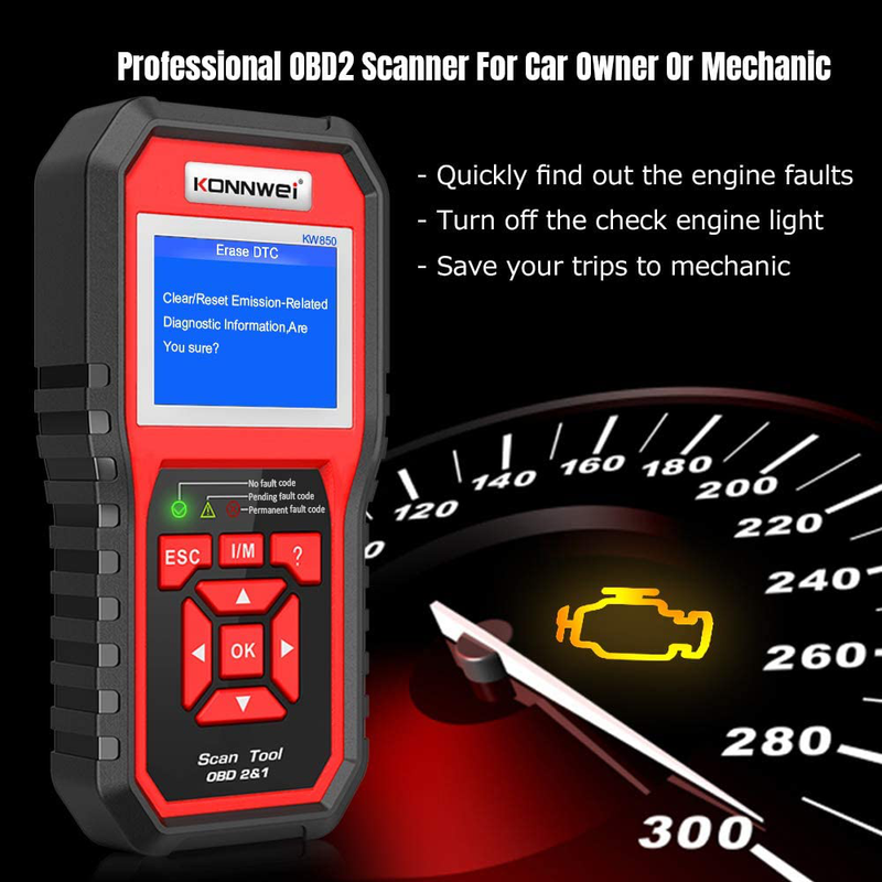 KONNWEI KW850 Professional OBD2 Scanner Auto Code Reader Diagnostic Check Engine Light Scan Tool for OBD II Cars After 1996 (Original)