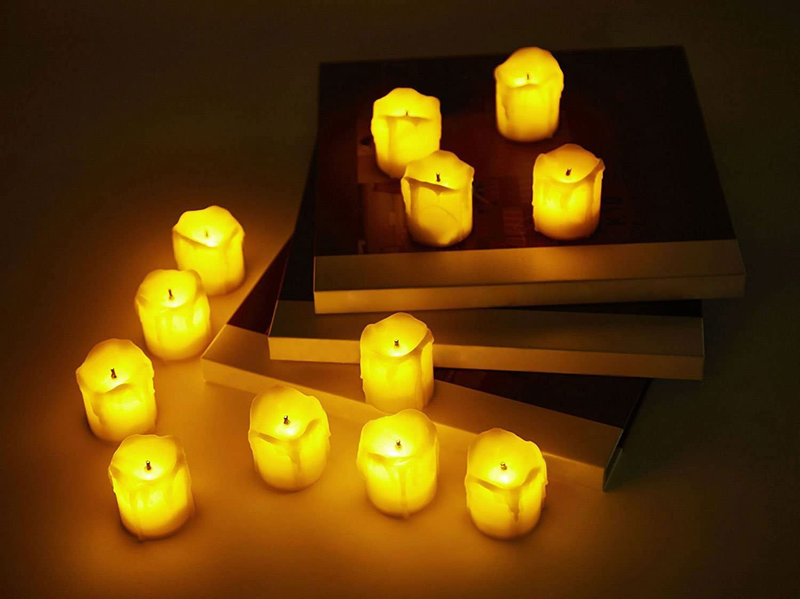 LED Flameless Votive Candles, Realistic Look of Melted Wax, Warm Amber Flickering Light - Battery Operated Candles for Wedding, Valentine's Day, Christmas, Halloween Decorations (12-Pack)