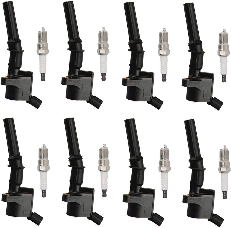 ENA Set of 8 Platinum Spark Plugs and 8 Ignition Coils compatible with 1997-2016 Ford Crown Victoria Econoline Pickup Mustang Lincoln Mercury 4.6L 5.4L 6.8L FD503 SP479