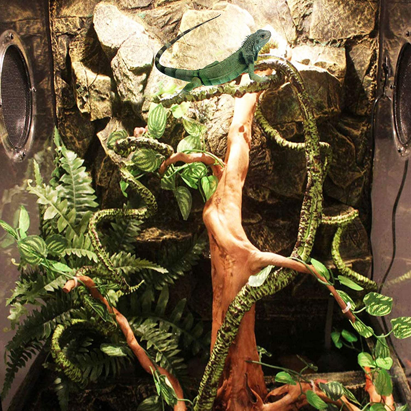 kathson Reptile Vines Plants Flexible Bendable Jungle Climbing Vine Terrarium Plastic Plant Leaves Pet Tank Habitat Decor for Bearded Dragons Lizards Geckos Snakes Hermit Crab Frogs and More Reptiles