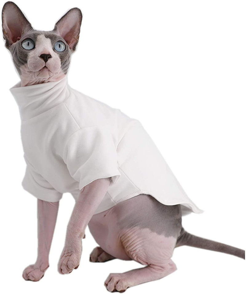 Sphynx Cat Clothes Winter Thick Cotton T-Shirts Double-Layer Pet Clothes, Pullover Kitten Shirts with Sleeves, Hairless Cat Pajamas Apparel for Cats & Small Dogs
