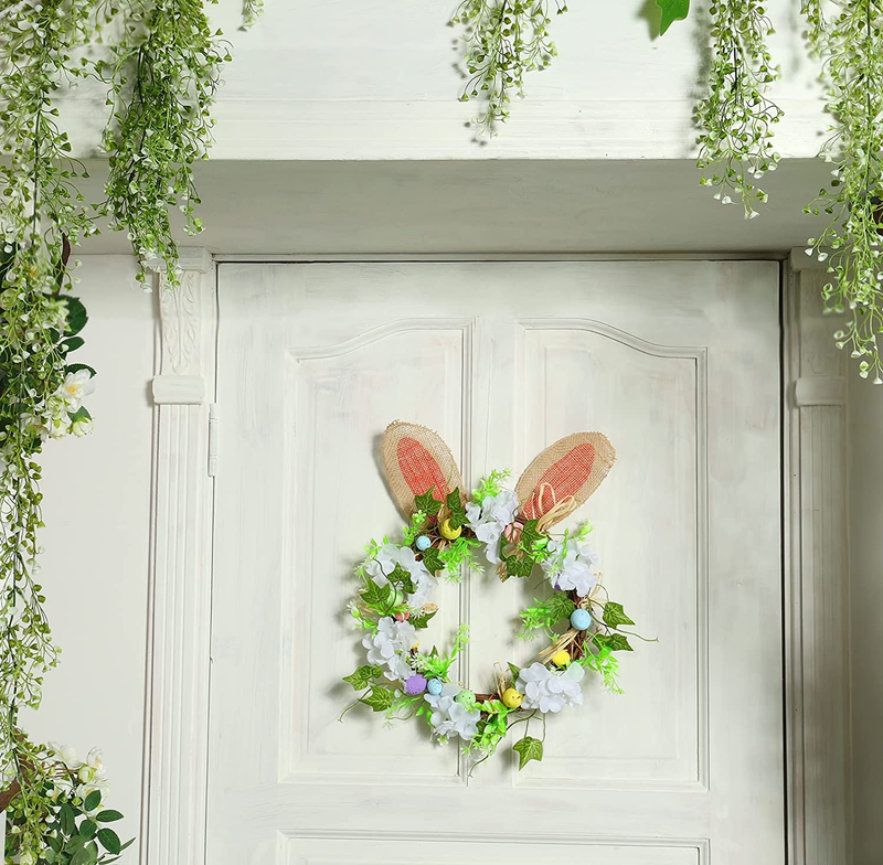 Doffisy Easter Wreath，17.7 Inch Easter Bunny Wreath Front Door for Spring Easter Decorations.