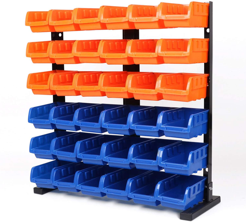 HORUSDY Wall Mounted Storage Bins Parts Rack 30PC Bin Organizer Garage Plastic Shop Tool, Tools for Men Tools Gift
