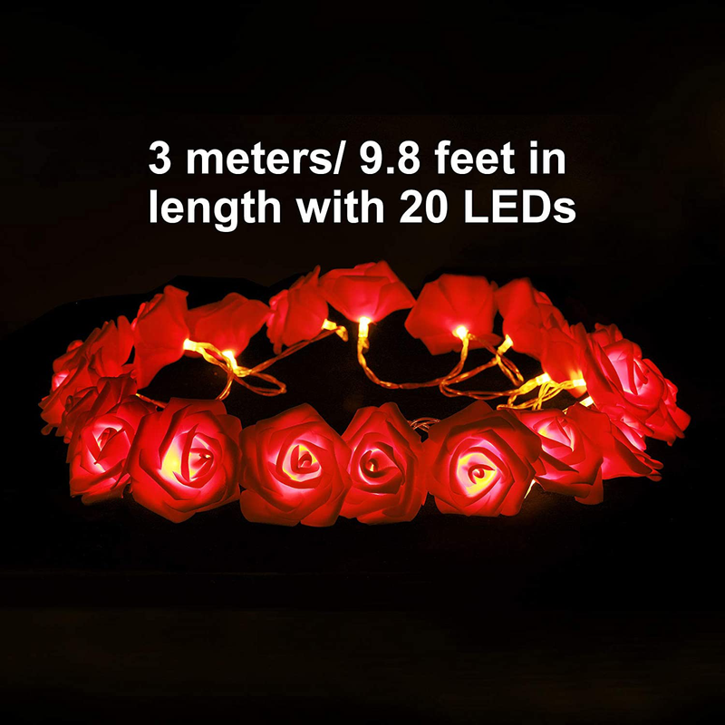 Mudder 9.8 Feet 20 LED Rose Flower String Lights Battery Operated String Romantic Flower Rose Fairy String Light with 2000 Pieces Faux Flower Silk Petals for Valentine'S Day Wedding Garden Christmas
