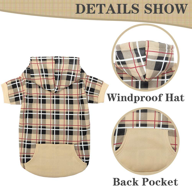 EXPAWLORER Plaid Dog Hoodie - British Style Plaid Pet Sweaters with Hat for Small Medium Large Dogs