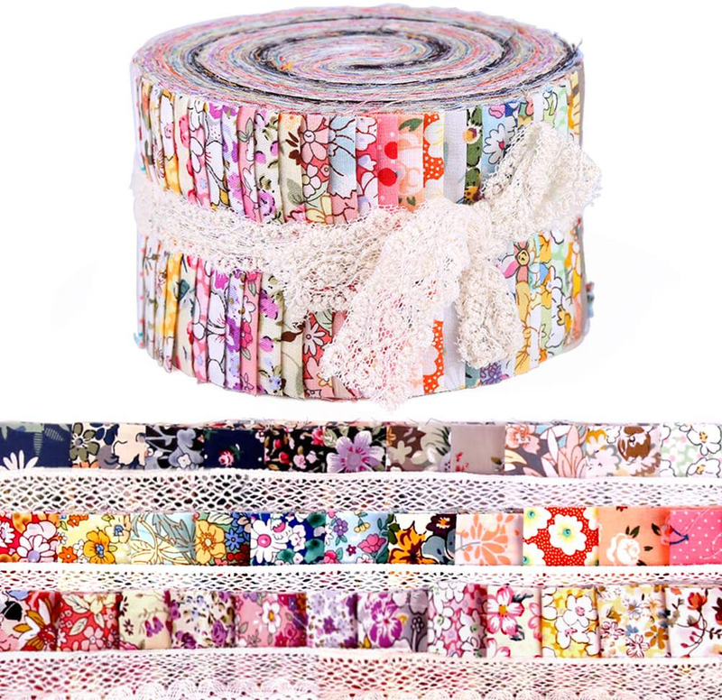 Roll Up Cotton Fabric Quilting Strips, Jelly Roll Fabric, Cotton Craft Fabric Bundle, Patchwork Craft Cotton Quilting Fabric, Cotton Fabric, Quilting Fabric with Different Patterns for Crafts
