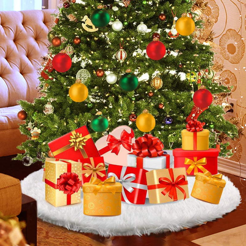 Konsait Christmas Tree Plush Skirt Holiday Tree Ornaments Round Snow White Xmas Tree Skirt Mat Base Cover for Merry Christmas Decor & New Year Party Holiday Home Decorations, 31Inch/78CM