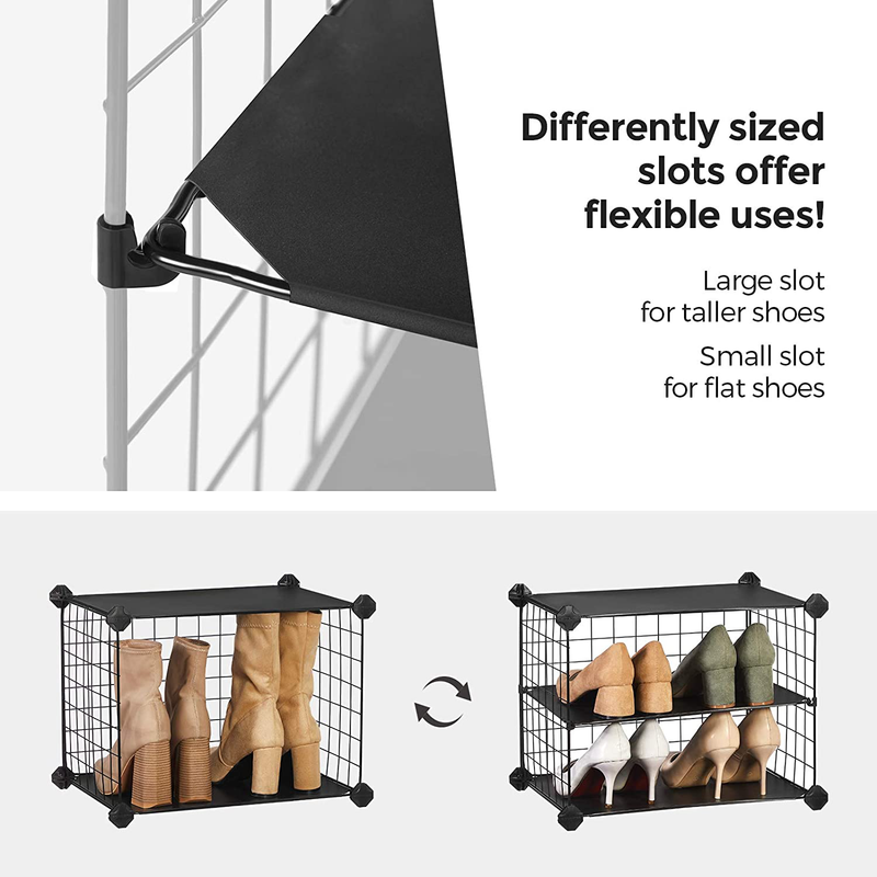 SONGMICS 4-Tier Shoe Rack Organizer, Closet Shoe Storage with Plastic Shelves and Metal Wire Sides, for Hallway, Living Room, Stackable, 32.7 X 12.2 X 24.8 Inches, Black ULPM401B01