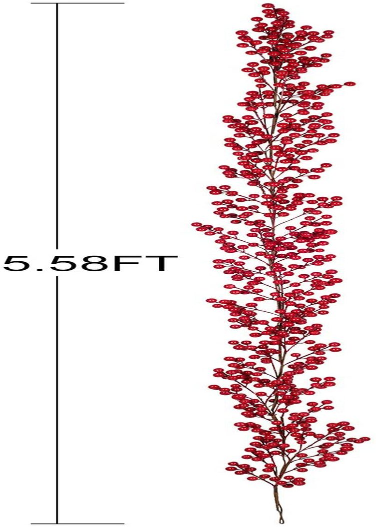 Dearhouse 5.58FT Red Berry Christmas Garland, Flexible Artificial Berry Garland for Indoor Outdoor Hone Fireplace Decoration for Winter Christmas Holiday New Year Decor.