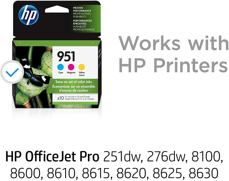 HP 951 | 3 Ink Cartridges | Cyan, Magenta, Yellow | Works with HP OfficeJet Pro 251dw, 276dw, 8600 Series, 8100 | CN050AN, CN051AN, CN052AN
