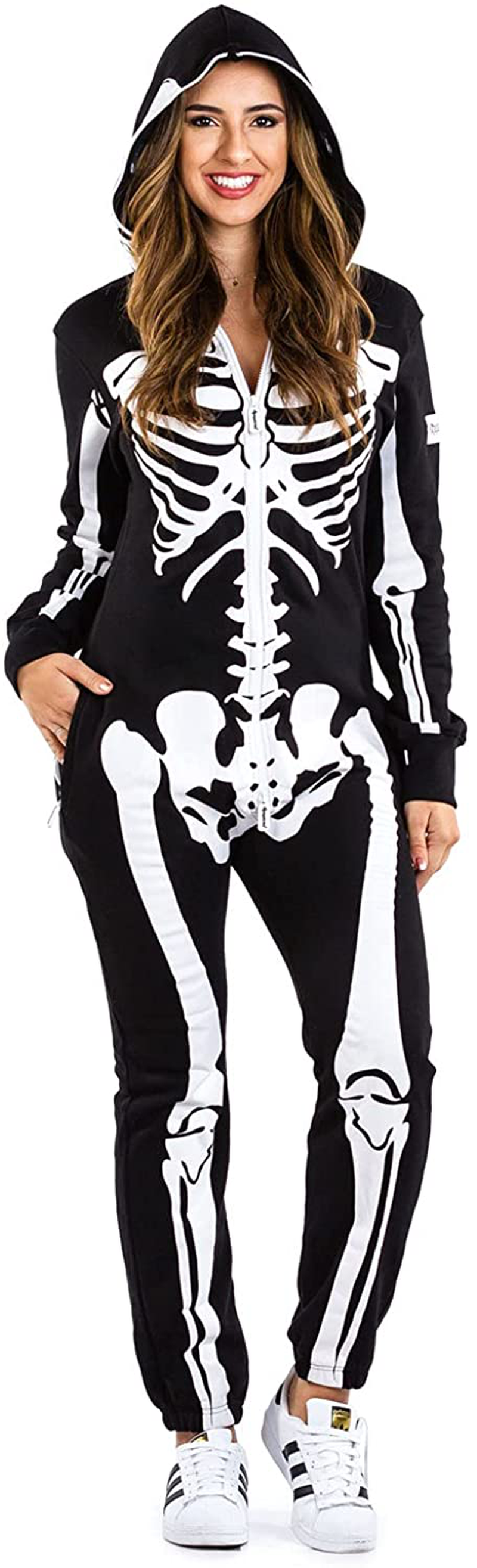 Tipsy Elves' Women's Skeleton Costume - Scary Black and White Halloween Jumpsuit