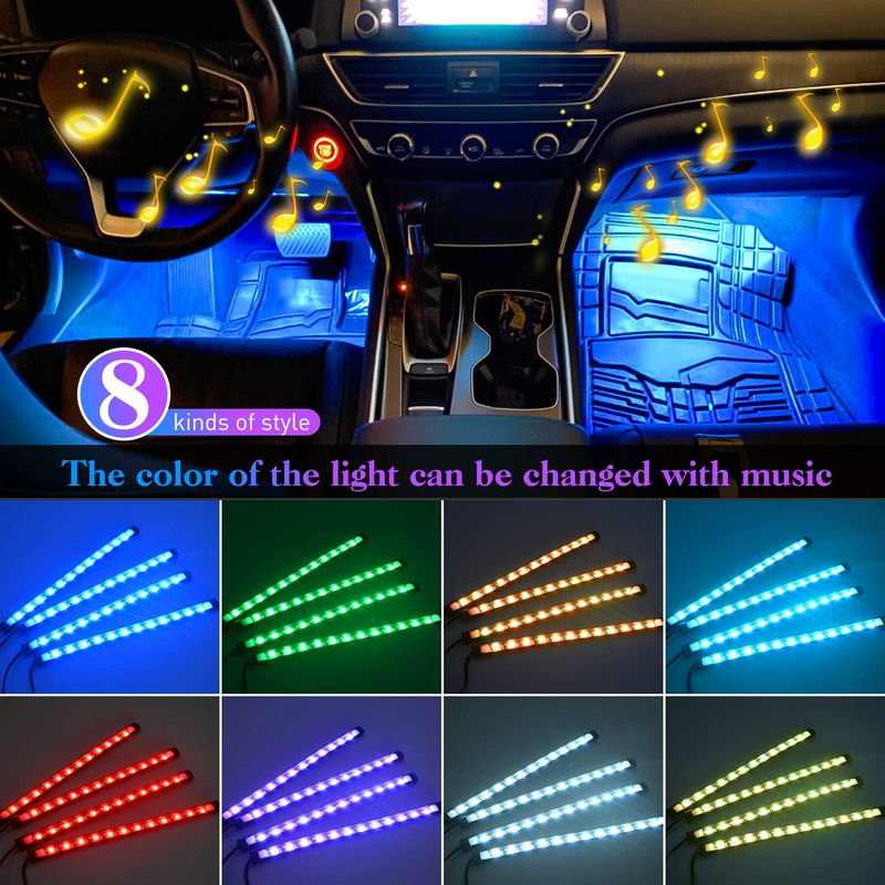 Nilight 4PCS 48 LEDs USB Interior Lights DC 5V Multicolor Music Car Strip Light Under Dash Lighting Kit with Sound Active Function and Wireless Remote Control (TR-12)