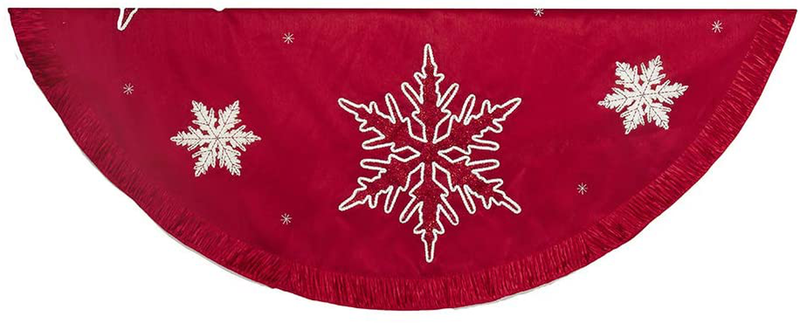 Kurt Adler Snowflake Embroidered and Pleated Tree Skirt, 60-Inch, Red
