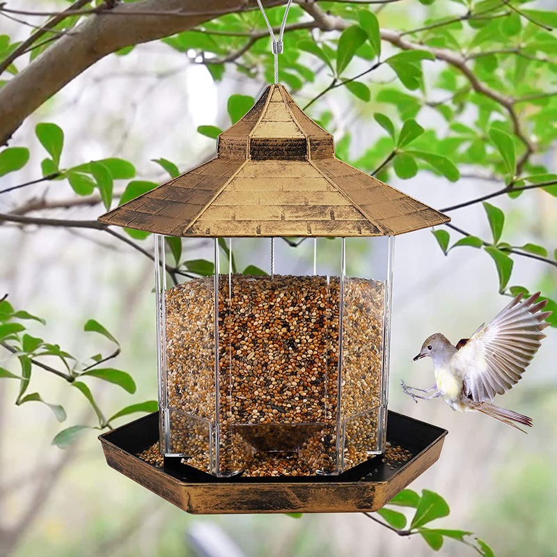 Hanging Wild Bird Feeder Gazebo Birdfeeder Outside Decoration, Perfect for Attracting Birds on Outdoor Garden Yard for Bird Lover Kids, 2.6lb Capacity Hexagon Shaped with Roof Avoid Weather and Water