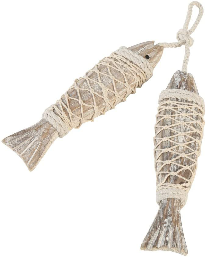 Olibay Hanging Wooden Fish Decorated Mediterranean Style Vintage Home Decoration