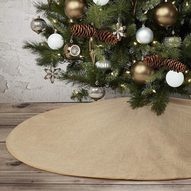 Sofevaim Burlap Christmas Tree Skirt,48" Rustic Jute Double Layers Fall Xmas Tree Mat for Holiday Party Home Farmhouse Thanksgiving/Halloween Countryside Outdoor Decorations.